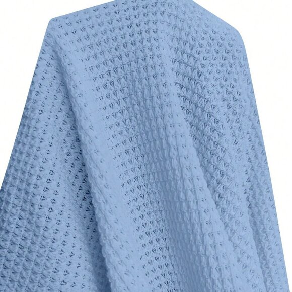 Blue Elegant Women's Swiss Dot Lantern Sleeve Mock Neck Tee - Picture 7 of 7